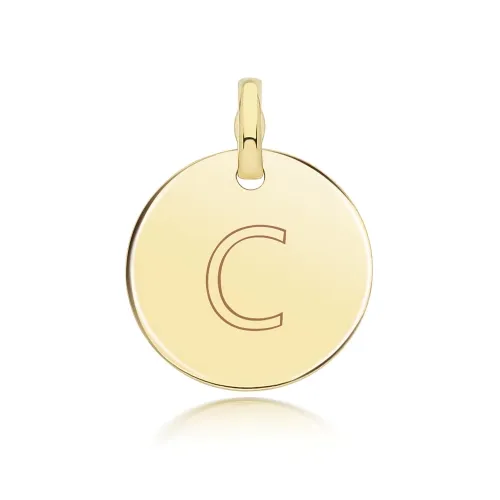 9ct Yellow Gold Round Plain Initial Pendant 14.3mm C